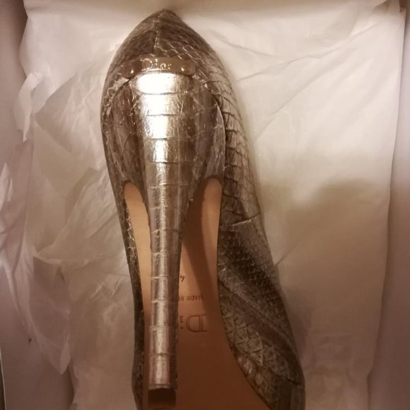 NIB CHRISTIAN DIOR 41 Metallic Python Snakeskin Peep-Toe Platform Pumps - Picture 7 of 9
